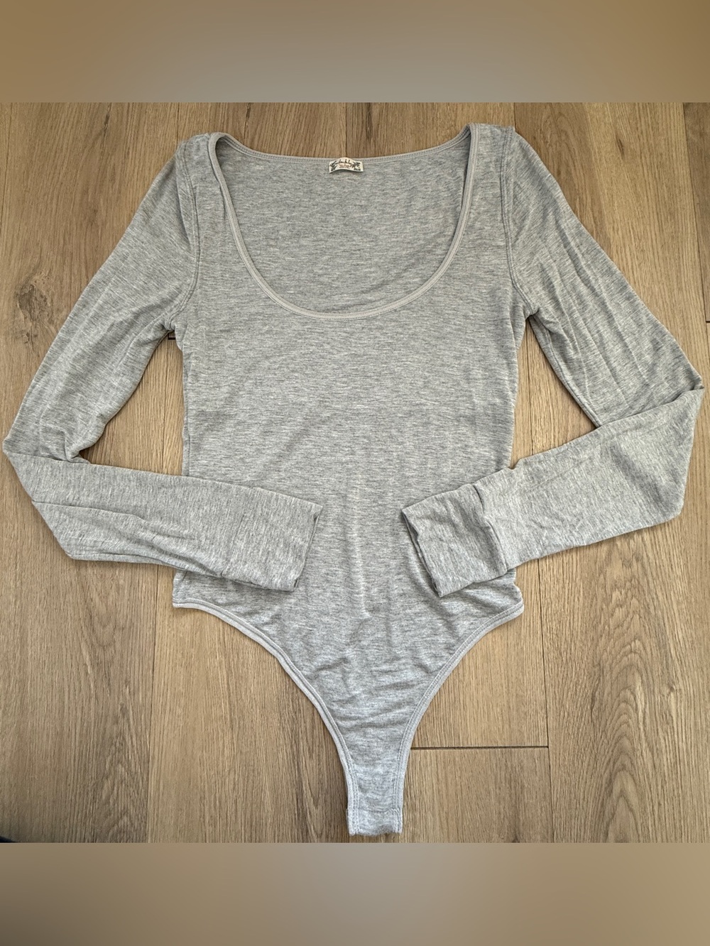 Free People Intimately Settle In Scoop Neck Long Sleeve Bodysuit Gray Medium